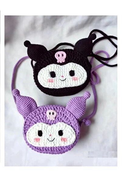 Kadın Girişimciler Atölyesi Kuromi Sevimli Çizgi Film Karakter Eğlenceli ve Neşeli Tasarım El Emeği Örgü Handmade Niş El Çantası