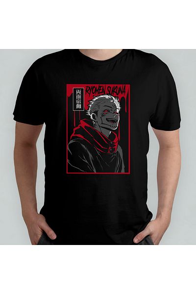 Pixxa Μπλουζάκι Jujutsu Kaisen Ryomen Sukuna με μοτίβο 100% βαμβακερό με λαιμόκοψη - Μοντέλο 1