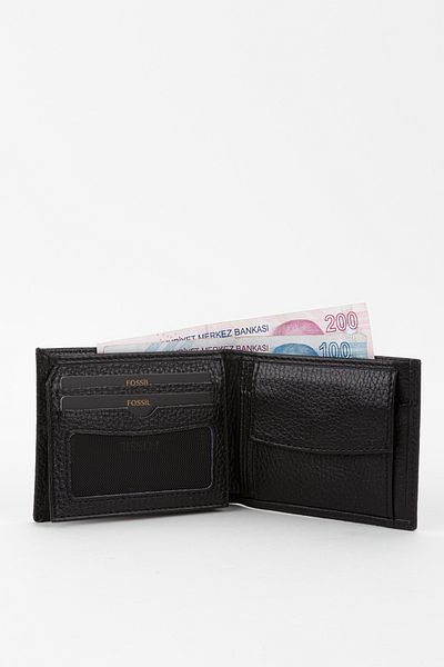 Fossil Boxed Genuine Leather Horizontal Black Small Size Men's Hand Portfolio Wallet