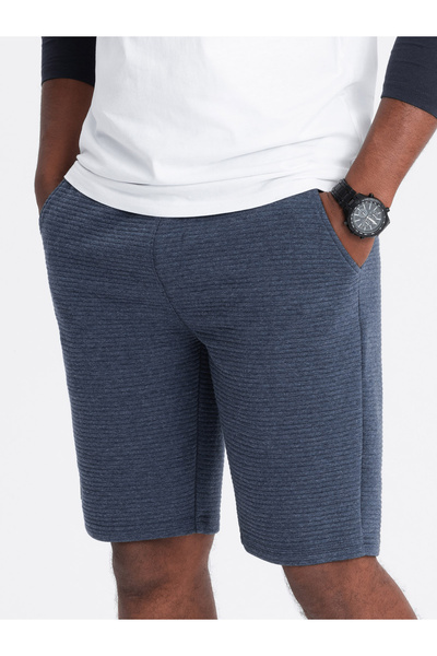 OMBRE Pánské otomanské pletené krátké teplákové šortky - tmavě modrá V1 OM-SRSK-0150 XL