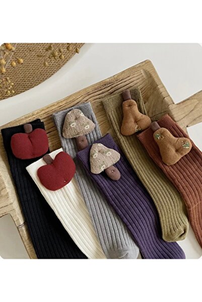 selvi wear 6-Piece Children's Socks - Cork, Pear, Apple Patterned