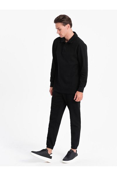 OMBRE Herren Trainingsanzug Set Sweatshirt mit Polokragen + Hose - schwarz V8 Z71 XL