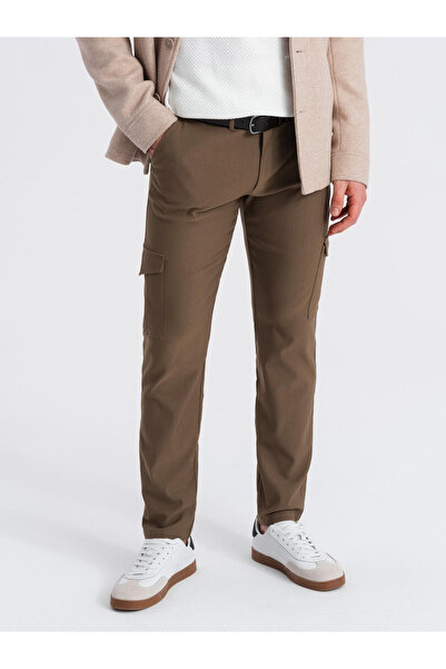 OMBRE Ανδρικό υφασμάτινο παντελόνι REGULAR με τσέπες cargo - olive V2 OM-PACG-0178 S