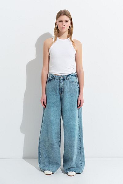 KADRİYE BAŞTÜRK Light Blue Draped Loose Jeans