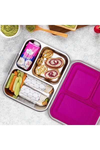 Eazy Kids Eazy Kids 3 Compartment Bento Steel Lunch Box with Stainless Steel 530ml Water Bottle - Pink