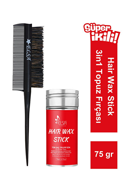 ELSA Professional Hair Wax Stick 75gr - Saç Sabitleyici ve 3 in 1 Topuz Fırça...