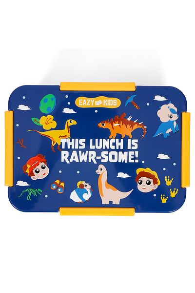 Eazy Kids حقيبة غداء وحقيبة ظهر للأنشطة، مجموعة من 3 قطع على شكل ديناصور - أزرق