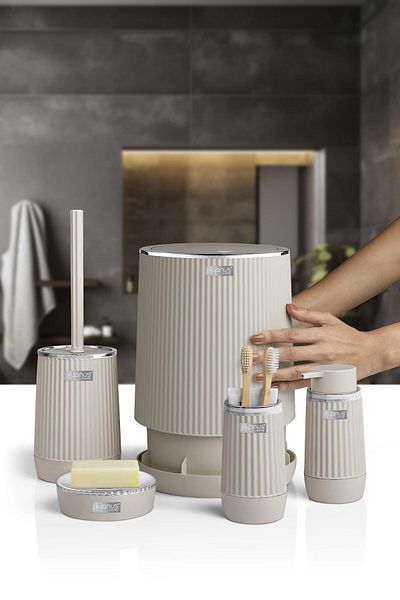 Okyanus Home Σετ μπάνιου Nida Beige Chrome Eco 5 τεμαχίων