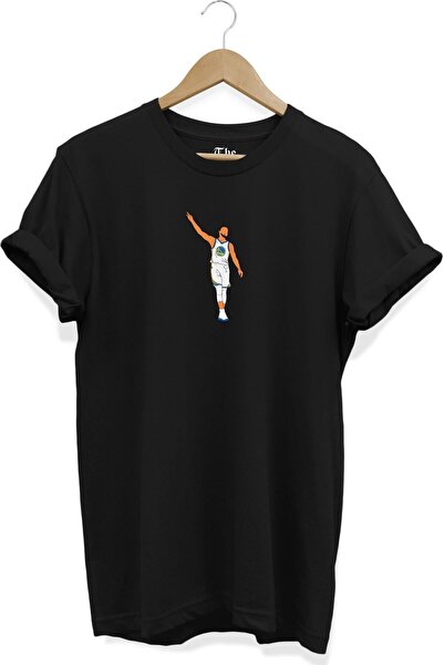 CC STORE Tricou negru unisex cu mânecă scurtă cu imprimeu Stephen Curry