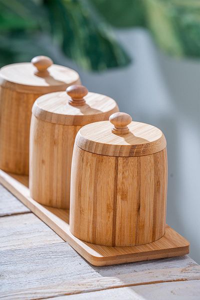 ACAR 3-Piece Spice Set with Bamboo Stand