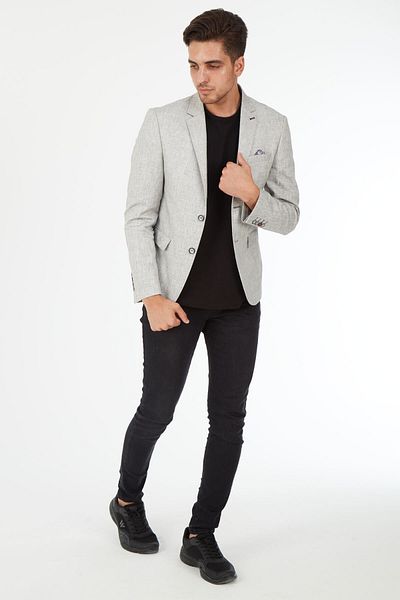 SPOSO 5123 Slim Fit Linen Ice Blue Men's Blazer Jacket