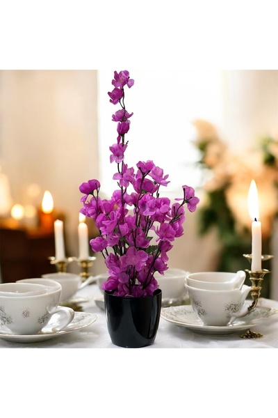 Lilac Home Yapay Çiçek Parlak Siyah Saksıda Mor Sakura Ağacı