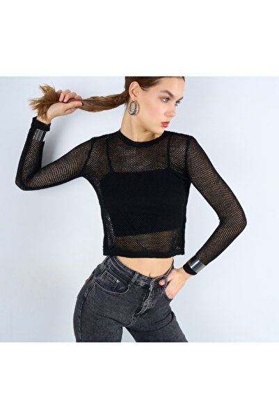 ALVWOMAN Black Mesh Sweater