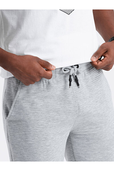 OMBRE Pánské krátké otomanské úpletové teplákové šortky - šedé V2 OM-SRSK-0150 S