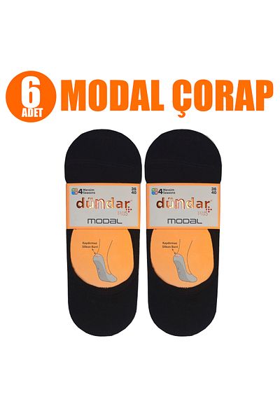 Dündar 6 τεμάχια Μαύρες κάλτσες σιλικόνης Modal Ballerina - Plus 4 Season Anti-Slip