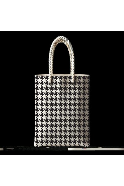 ESA GLOBAL Patterned Daily Use Bag Houndstooth Pattern Themed Zippered Cloth Bag