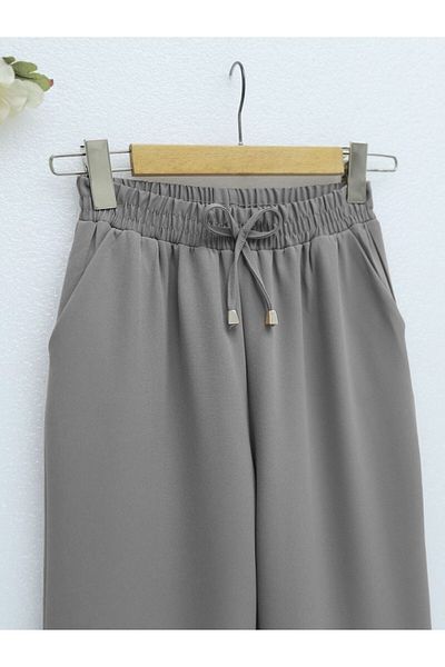 Modamorfo Double Pocket Trousers with Elastic Waist and Lace Detail -Grey