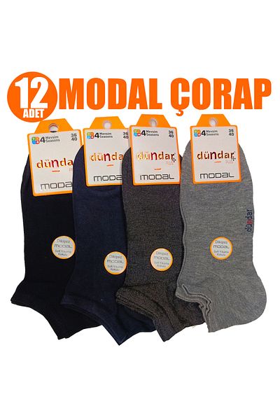 Dündar Plus 4 Seasons Seamless Soft Wash Scented 12 Pieces Mixed Color Women's Modal Booties Socks
