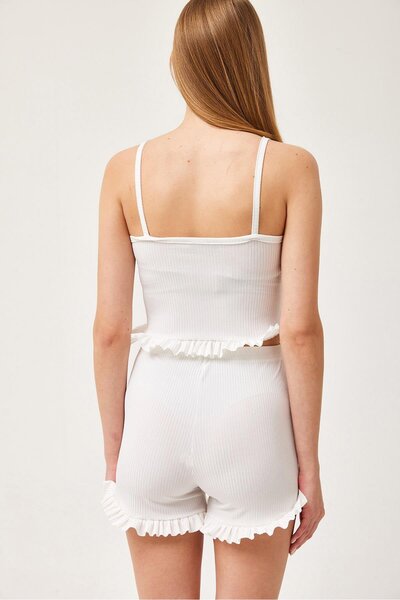 VOLT CLOTHİNG Damen-Pyjama-Set mit Rüschen und Shorts