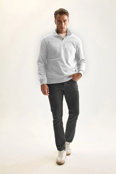 PURE EFFECT White Fleece Men's Sweatshirt - 3 Thread Cotton, Stand Collar, Zippered, Thick