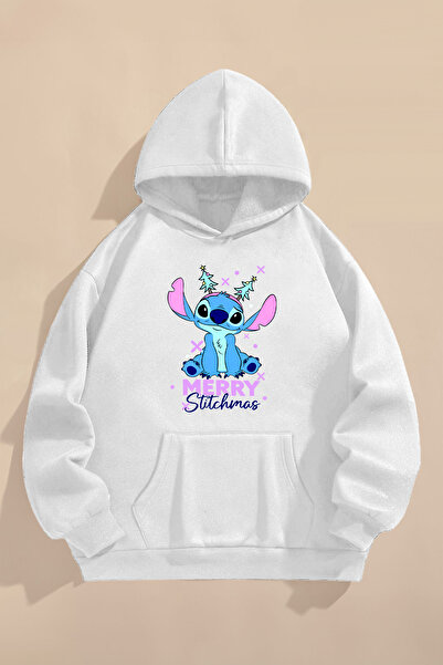 CC STORE Παιδικό φούτερ με τρεις κλωστές, λευκό φούτερ με στάμπα | Στιτς Χριστουγεννιάτικο Χριστουγεννιάτικο Εκτύπωμα