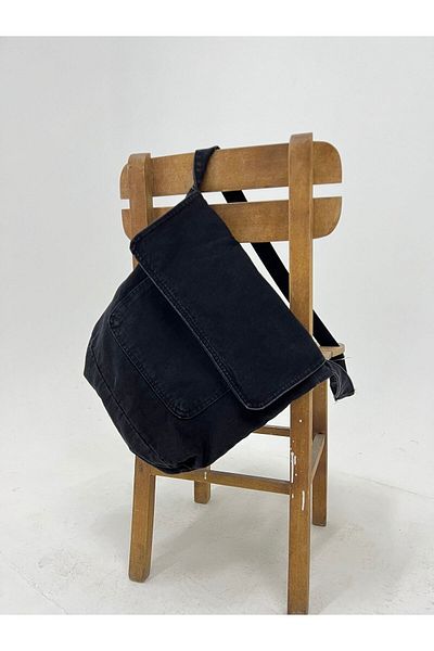 KOTOLOG Blugi vintage unisex negru - gri, cu volum interior, geantă Messenger