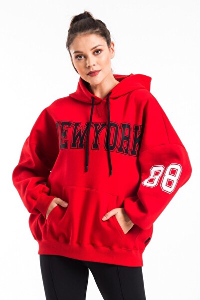 CC STORE Hanorac oversize cu imprimeu roșu pentru femei Cy84191