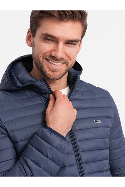 OMBRE Pánská prošívaná pytlovaná bunda - tmavě modrá V1 OM-JALP-0156 S
