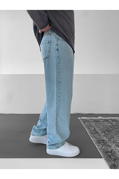 NO1 KONSEPT Μπλε φαρδύ τζιν παντελόνι με χαλαρή εφαρμογή