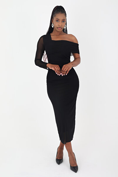 Viskosa Rochie cu mâneci asimetrice din tul