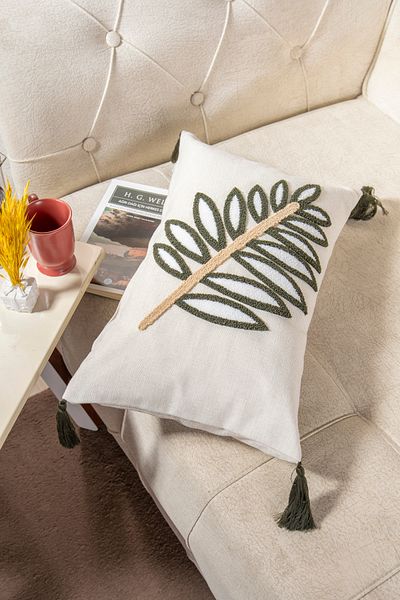 Bade Design Leaf Embroidered Punch Throw Pillow Cover - Rectangular 30X50 Single