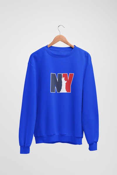 Butik Unisex Long Sleeve 2 Thread Ny Transfer Printed Crew Neck Sweatshirt