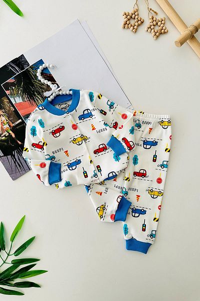 Minigimin Cicileri Set de pijamale din bumbac My Boy's Mini - Imprimat Mașină, Albastru