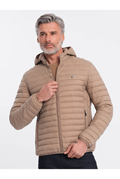 OMBRE Men's satin-finish bomber jacket with contrasting ribbed cuffs - black V1 OM-JALP-22FW-007 XL