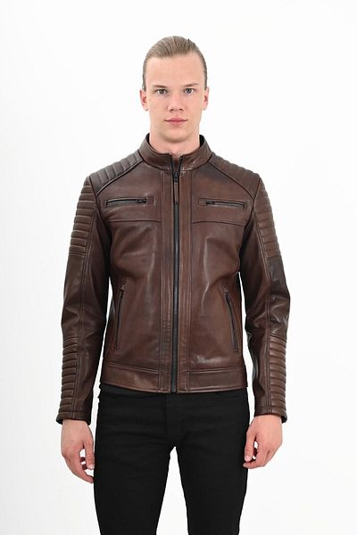 ALİN Men's Wax Brown Genuine Leather Coat - Sandor
