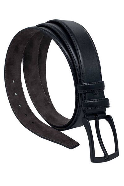 S.S SÜZER DERİ Μαύρη Μεγάλο Μέγεθος Faux Leather Ραμμένο Απλό Μοντέλο 3,5 cm Κλασική Ανδρική Ζώνη