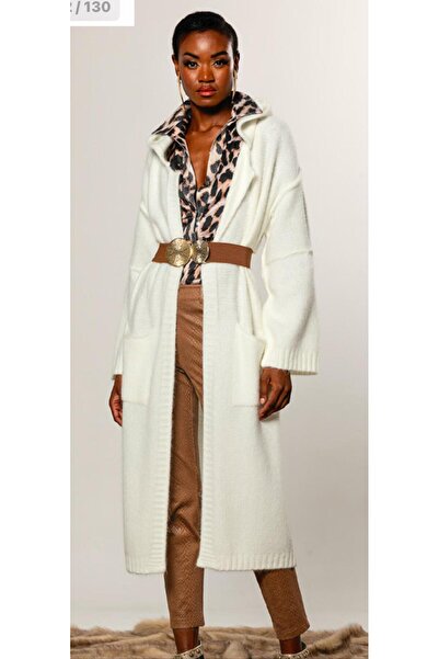 Kupa Kızı Mar de Moda Uzun  Ekru Örme Hırka