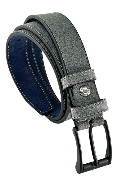 S.S SÜZER DERİ Сірий дитячий штучний шкіряний ремінь з швами, модель 3 см. Кл...