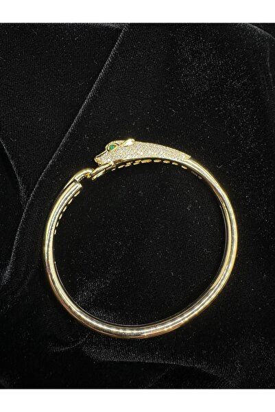 Jewel YEŞİL GÖZLÜ KAPLAN SARI RENK İTHAL KADIN GÜMÜŞ KELEPÇE