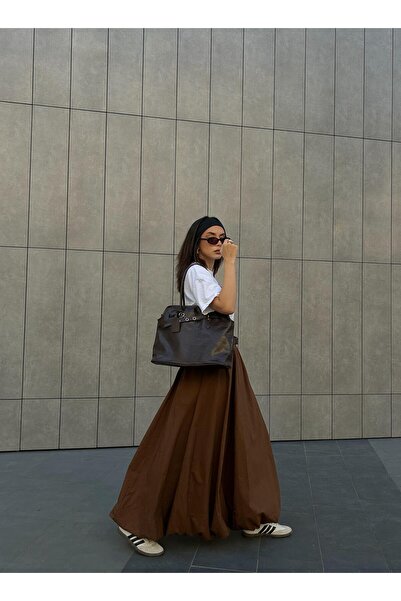 minaaise Fusta cu balon cu căptușeală lungă elastică maro pentru femei 29004