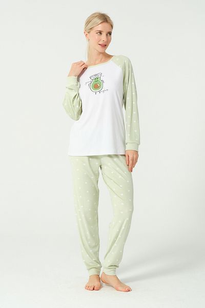 DOFİ Dofi Women's Green Avocado Printed Super Soft Pajama Set