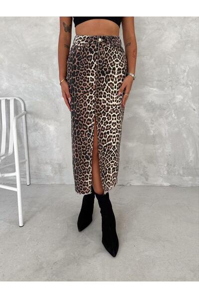 Jeevee Дълга миди пола с леопардов мотив и цепка