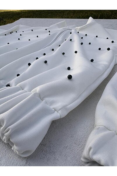 FADME TEKSTİL DOUBLE KUMAŞ FERMUARLI İNCİ DETAYLI ÇEKET