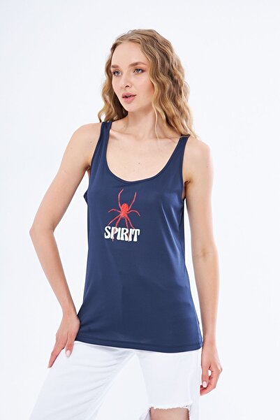 Moda Işık Αθλητικό μπλουζάκι με χοντρό λουράκι Navy Blue Color Spirite με τύπωμα