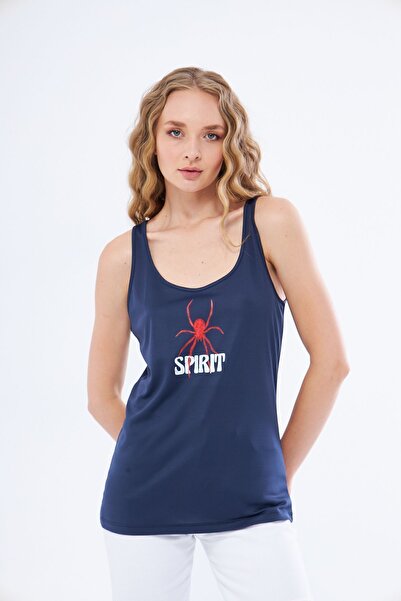 Moda Işık Αθλητικό μπλουζάκι με χοντρό λουράκι Navy Blue Color Spirite με τύπωμα