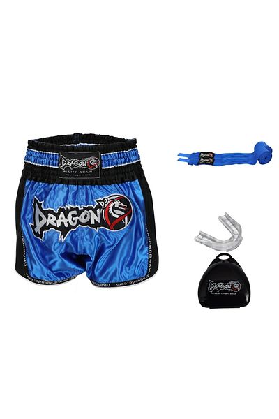 Dragondo Dragon Retro Muay Thai Shorts - Σετ 3 τεμαχίων Kickboxing με επίδεσμο 3,5 m και διαφανές προστατευτικό στόματος