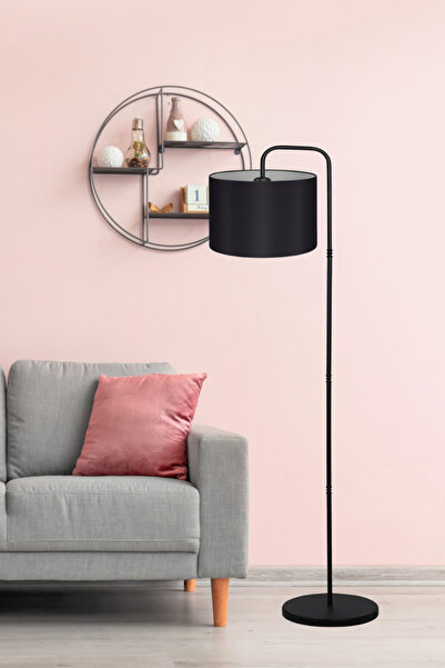 Art&Gift Suitable Metal Gövdeli Siyah Kumaş Başlık Çok Amaçlı Lambader Salon Köşe Lambası
