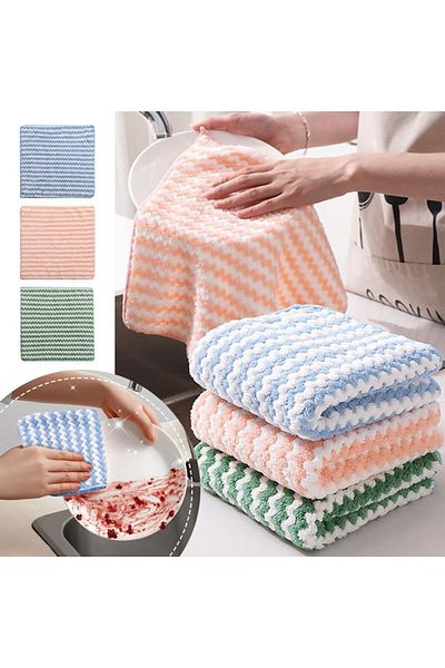 çt çeçem ticaret 3Pcs Microfiber Soft Textured Cleaning Cloth 30*30 cm Kitchen Cloth Stain Resistant No Smell