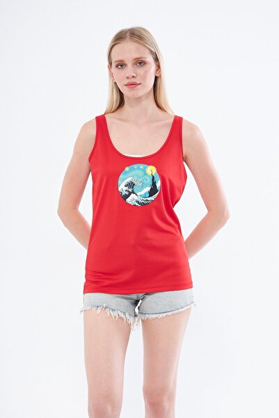 Moda Işık Winter Printed Red Thick Strap Sports Tank Top
