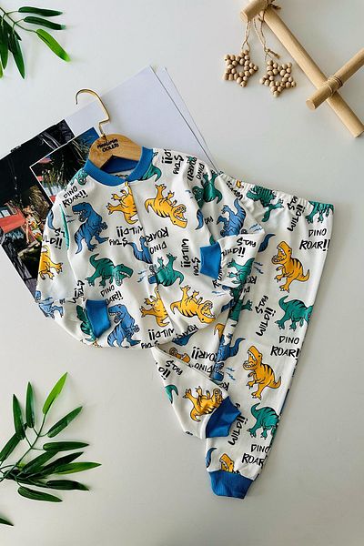 Minigimin Cicileri Set pijamale băieți din bumbac - imprimeu dinozaur, albastru